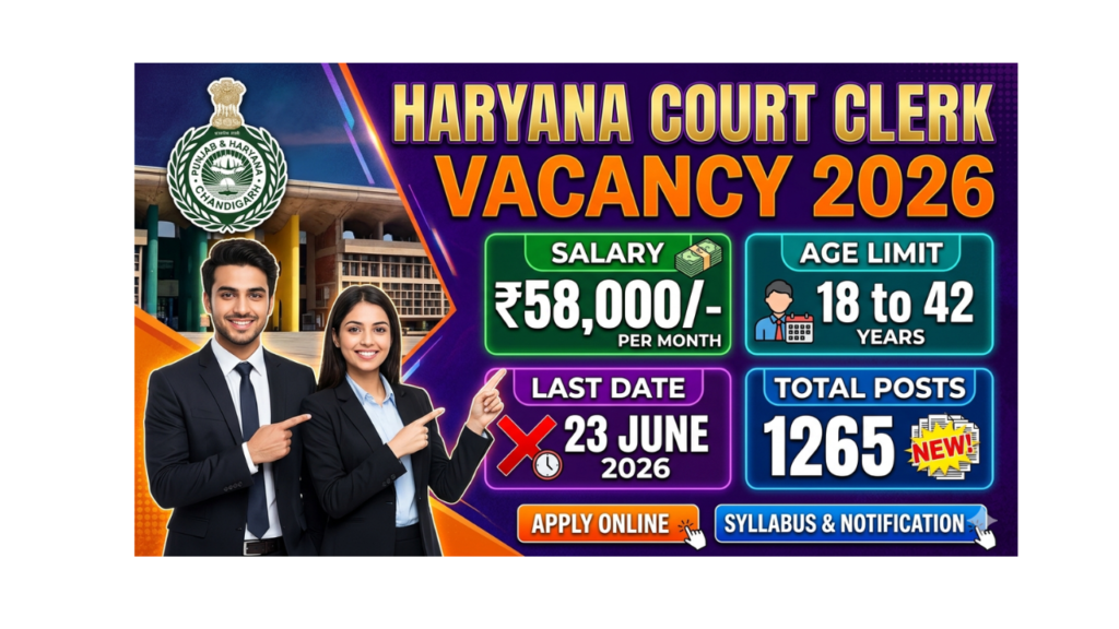 Haryana Court Clerk Vacancy 2026, Notification, Apply Online, Syllabus, Last Date
