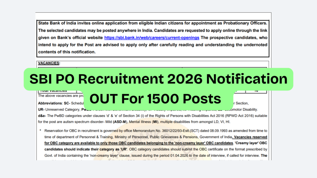 SBI PO Recruitment 2026 Notification OUT For 1500 Posts